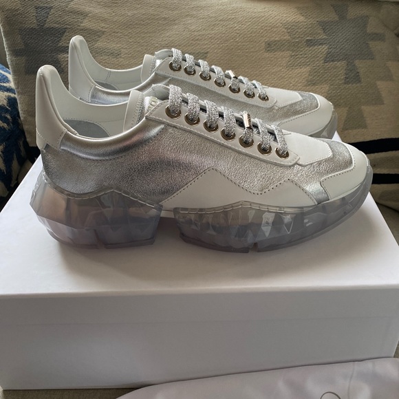 Jimmy Choo diamond Luxury sneakers silver/white metallic leather 40/10 NWT - Picture 9 of 16